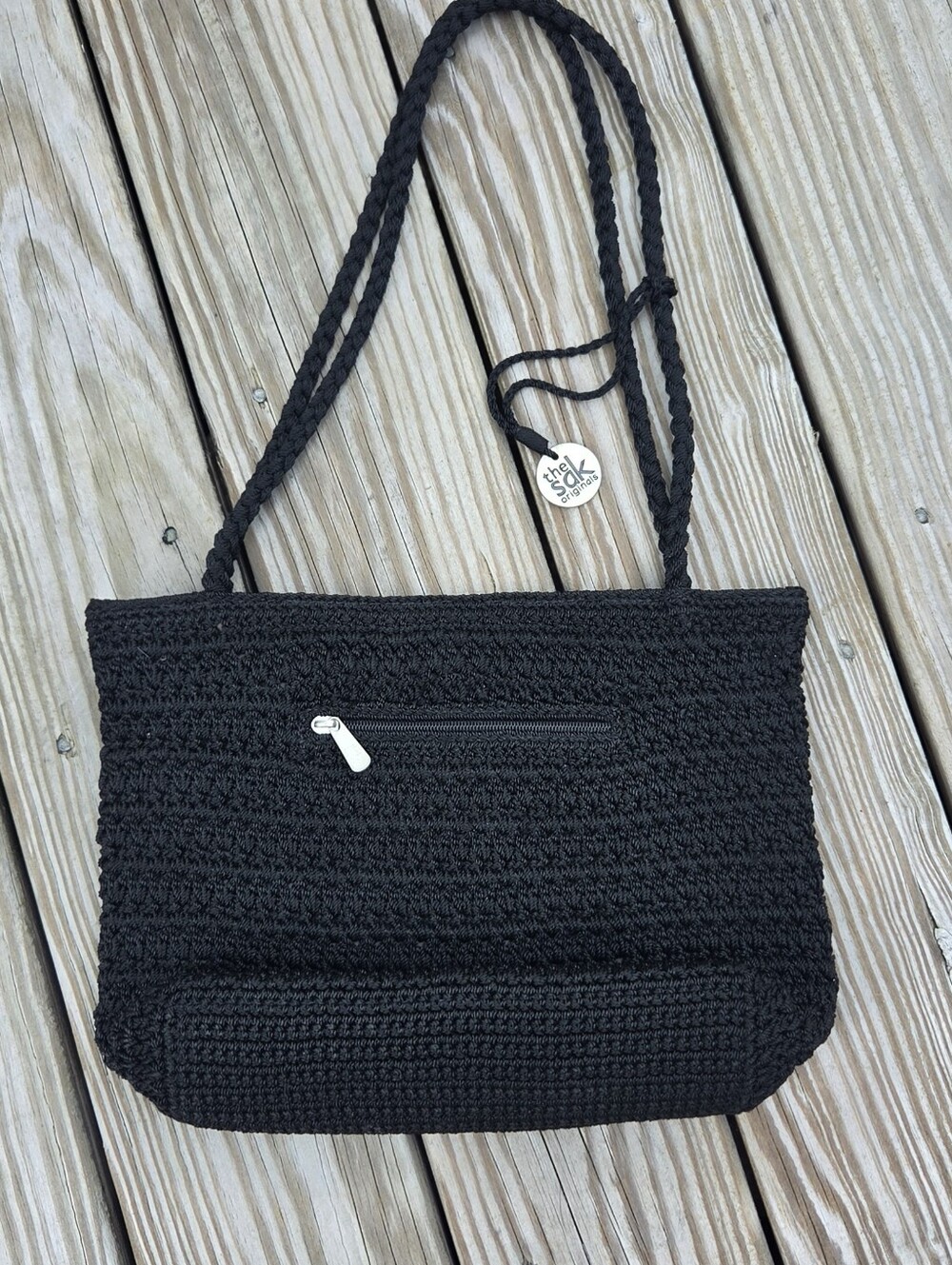 The Sak Black Crochet Shoulder Bag with Braided Strap